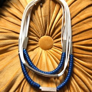 Rope Necklace with navy blue & gold accents